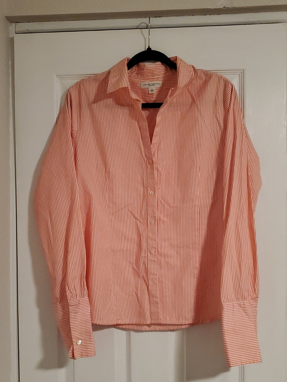 Banana Republic Women's Peach and White Pinstripe Button-Down Shirt